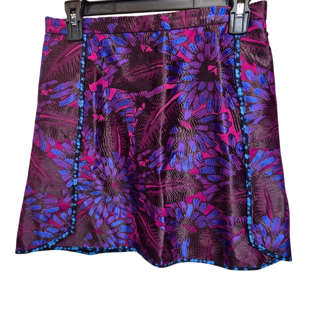J.Crew Skirt Womens 4P Purple Blue Pink Floral Jacquard Brocade Mini Skirt